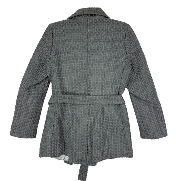 Calvin Klein Women's Linen Blend Dark Grey Textured Belted Pea Coat Size Small - Picture 2 of 10